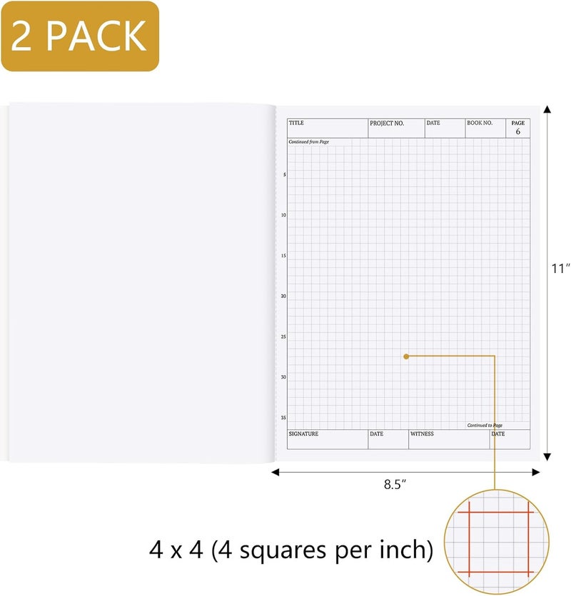 suituts 2 Pack Carbonless Chemistry Lab Notebook, 8.5X11 Inch Students Lab Notebook for Scientific/Physic/Biology, 50 Sets Per Pack, 4x4 Square Grid (White) - Image 2